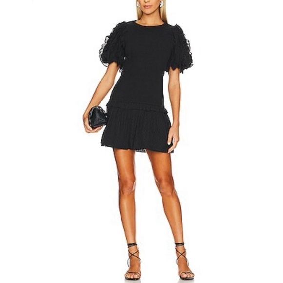 NWT Cleobella Colette Black Ruffle Sleeve Mini Dress Size M Cotton Spring - Picture 2 of 11